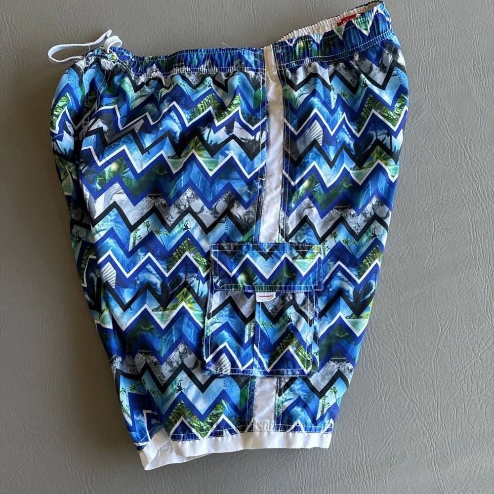 Ingear Swim Mens Blue Board Shorts Swim Trunks Mesh Lined XXL MS1 Geo Surf